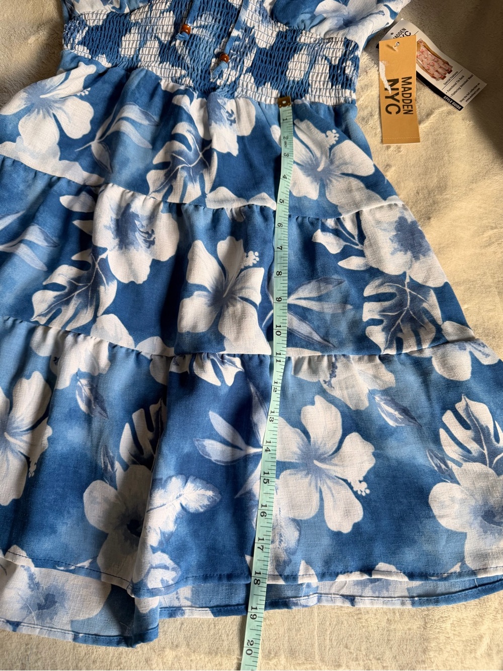 Blue Floral Mini Dress with Ruffle Straps - Picture 8 of 9